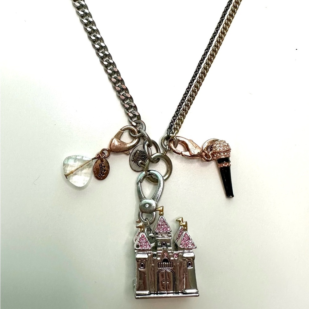 Juicy Couture Chunky Charm Silver Gold Black Tone Crystal Statement Necklace - Picture 7 of 16